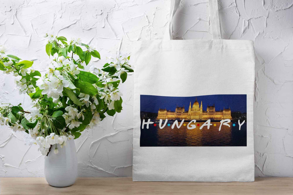 Hungary Souvenir Canvas Tote Bag, White, Parliament Building Design