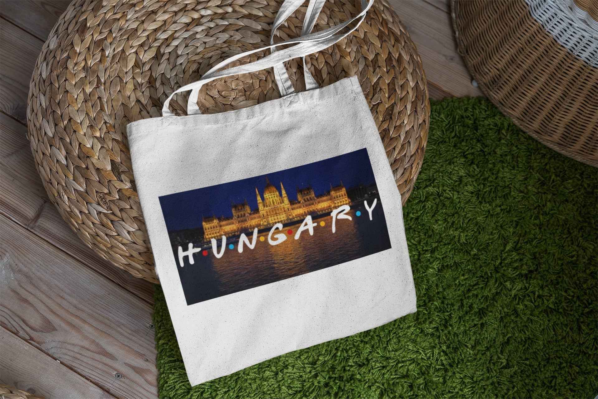 Hungary Souvenir Canvas Tote Bag, White, Parliament Building Design
