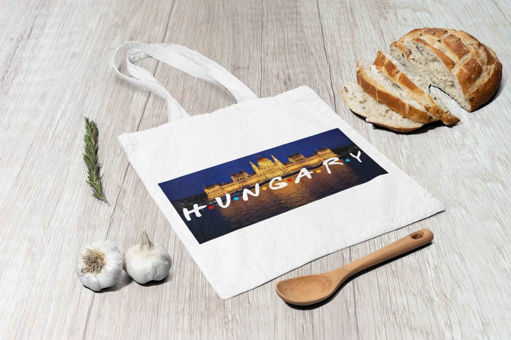 Hungary Souvenir Canvas Tote Bag, White, Parliament Building Design
