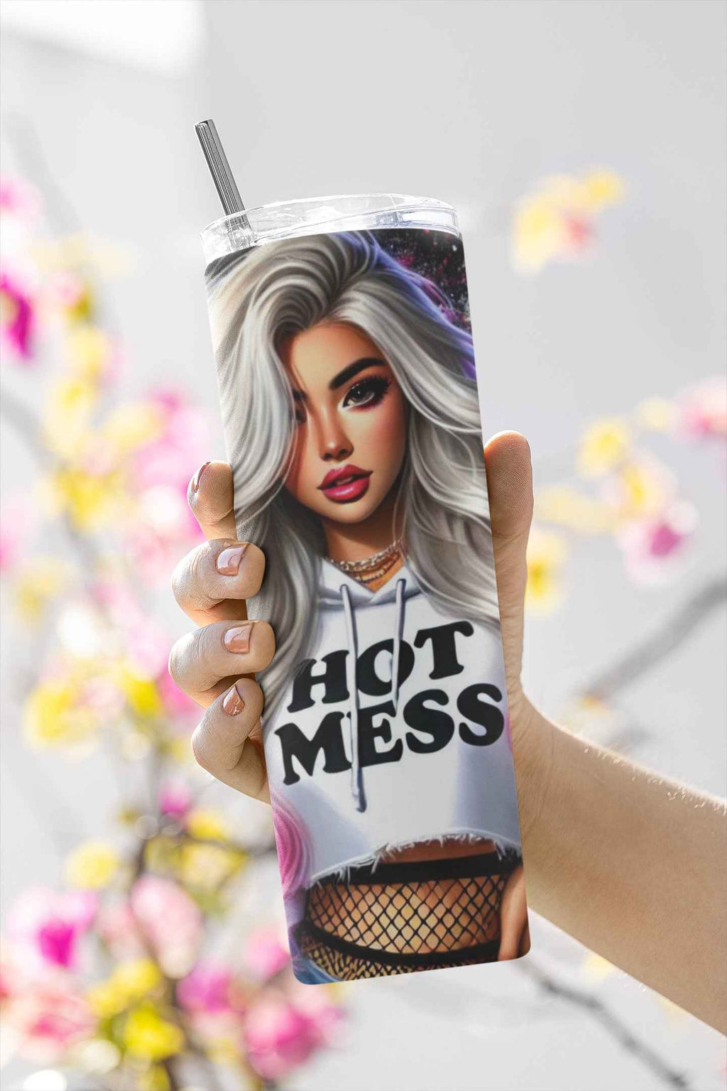 Hot Mess Stylish Stainless-Steel Tumbler with Straw, 20 oz