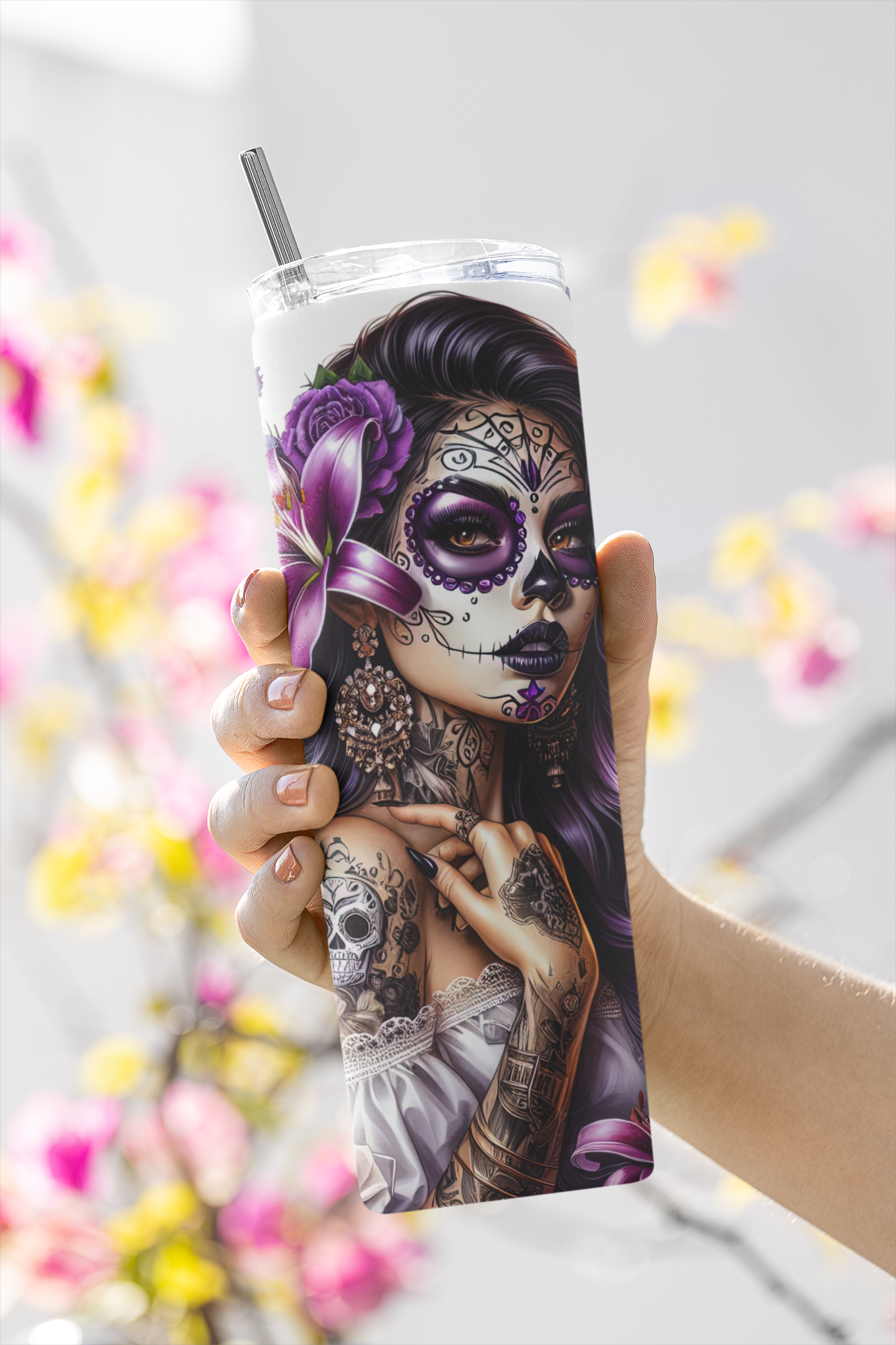 Purple Day of the dead 20 oz Stainless steel Skinny Tumbler