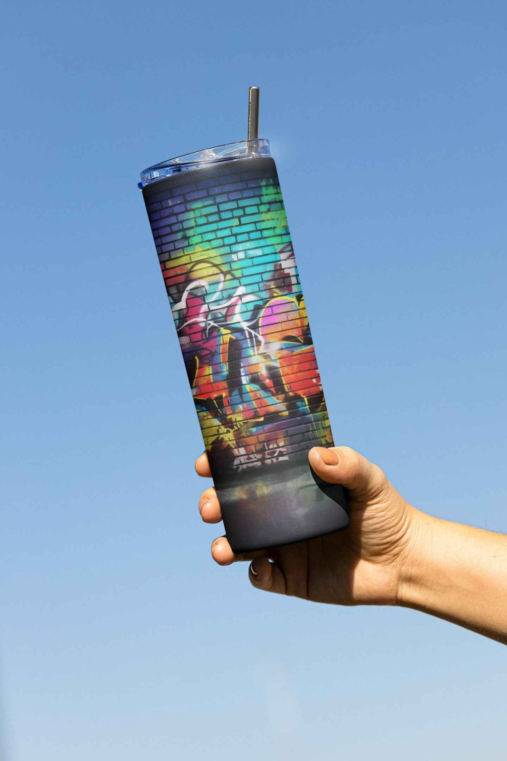 Urban Graffiti Art Stainless Steel Tumbler, 20 oz, Insulated Travel Cup with Lid, Multi-Color Design