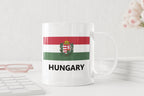 Hungary Flag Coffee Mug, White Ceramic Cup with Hungarian Coat of Arms Design