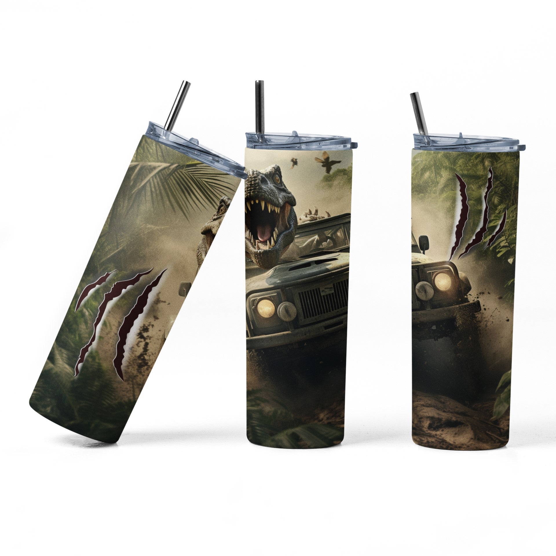 Adventure Ready Stainless Steel Tumbler with Dinosaur Design, 20 oz Insulated Travel Cup with Straw and Lid
