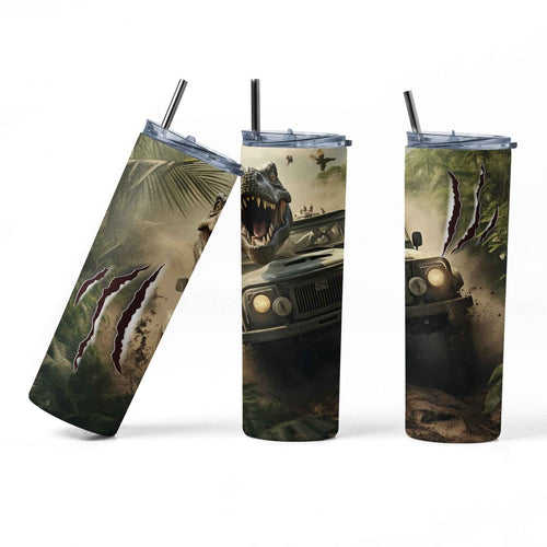 Adventure Ready Stainless-Steel Tumbler with Dinosaur Design, 20 oz Insulated Travel Cup with Straw and Lid