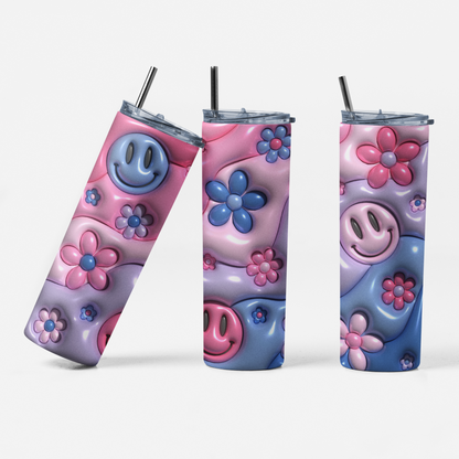 Retro Smiley Floral 20 oz Stainless-Steel Skinny Tumbler