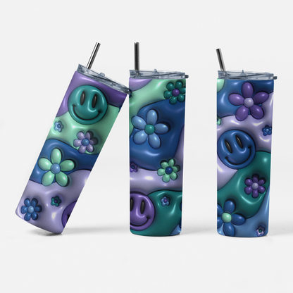 Retro Smiley Floral 20 oz Stainless-Steel Skinny Tumbler