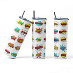 Comic Book Speech Bubble Pattern Tumbler, 20 oz Stainless Steel, Insulated Travel Cup with Lid