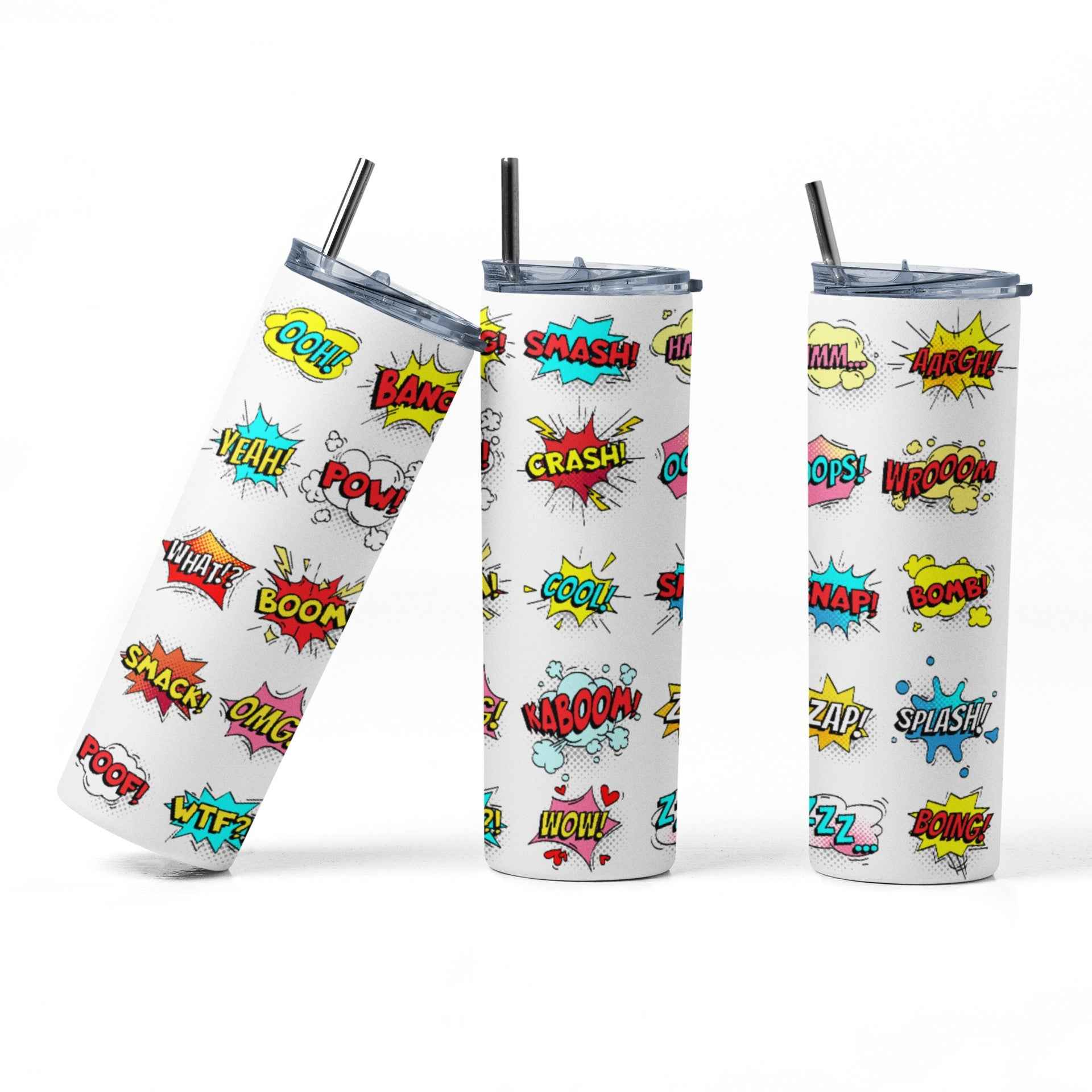 Comic Book Speech Bubble Pattern Tumbler, 20 oz Stainless Steel, Insulated Travel Cup with Lid