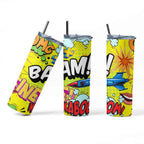 Comic Splash Colorful Pop Art Tumbler Stainless Steel, 20 oz, Colorful Pop Art Design