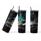 Classic Sport Car Stainless Steel Tumbler with Straw and Lid, 20 oz, Insulated Travel Cup with Vintage Muscle Car Design