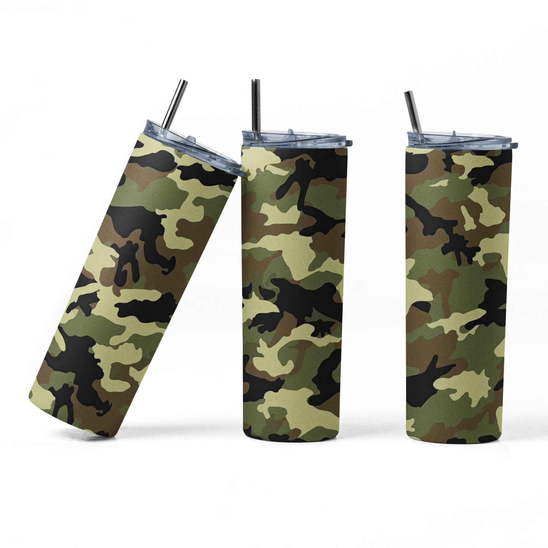 Camouflage Design Insulated Stainless Steel Tumbler with Lid and Straw, 20 oz