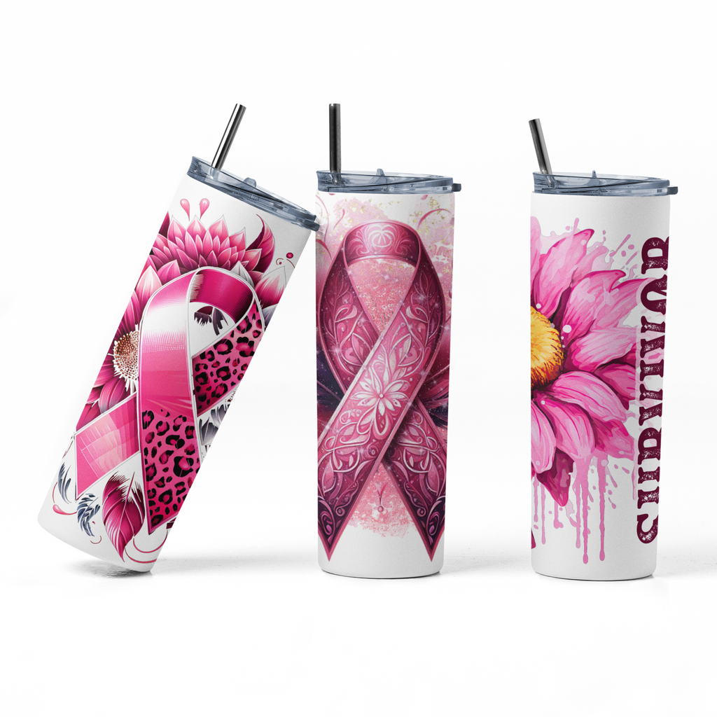 Cancer Survivor Sublimation Transfers 20 oz Straight Tumbler Wraps Set of 3 Ready to Press