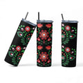 Floral Folk Art Insulated Tumbler, 20 oz, Black with Red Flowers, Stainless Steel
