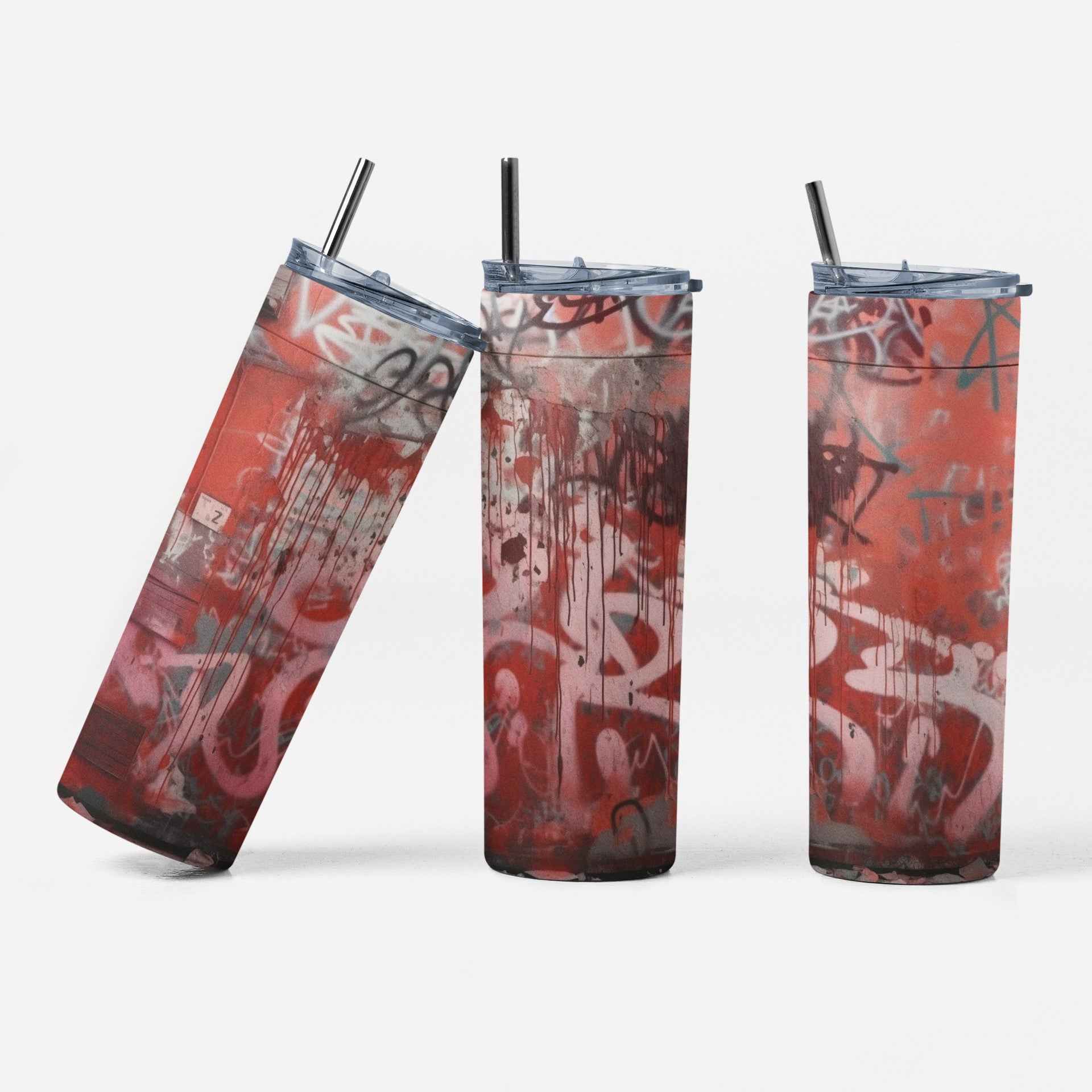 Urban Graffiti Art Stainless Steel Tumbler, 20 oz, Insulated Travel Cup with Lid, Multi-Color Design