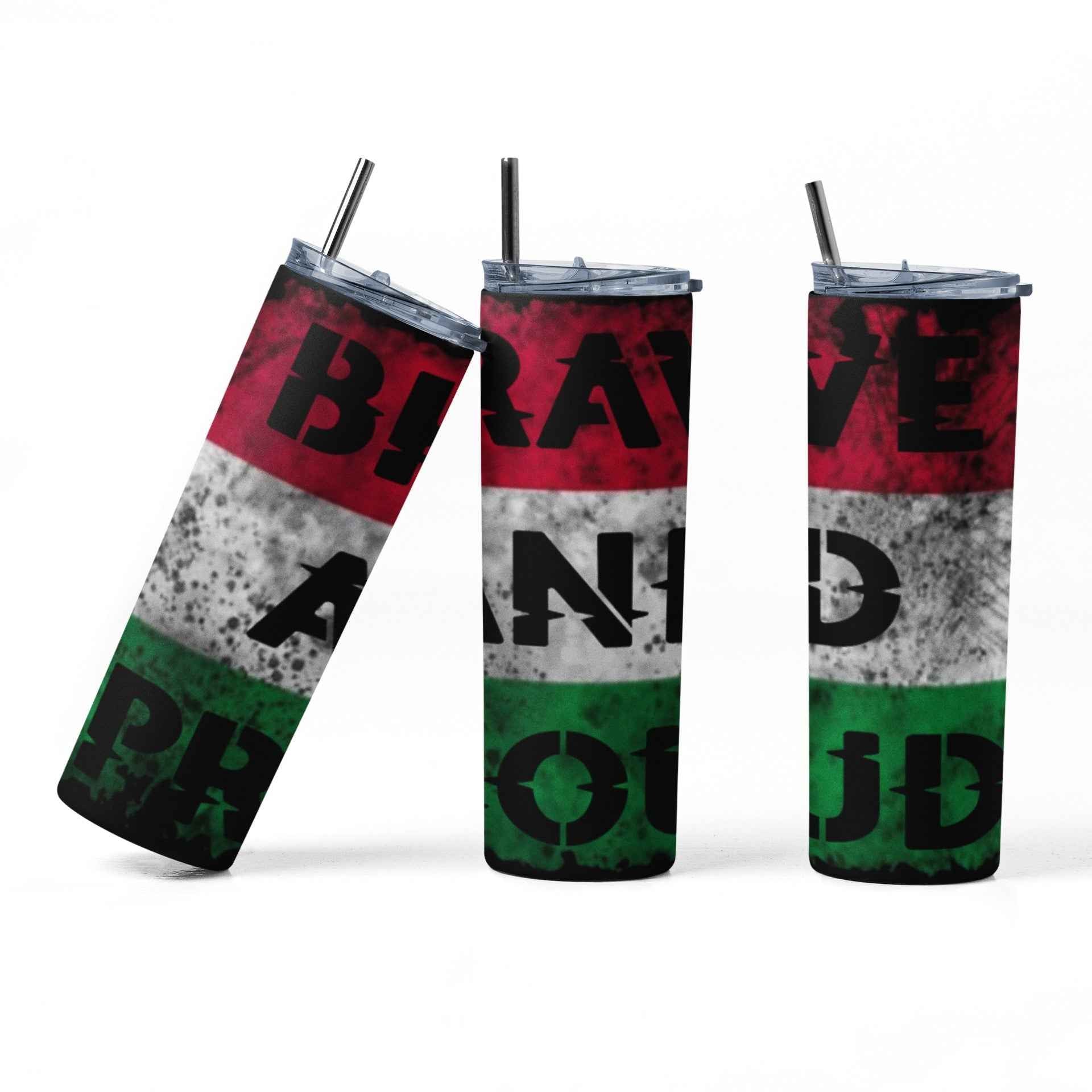 Hungarian Flag Design Tumbler, Brave and Proud Pattern, Red White Green Colors