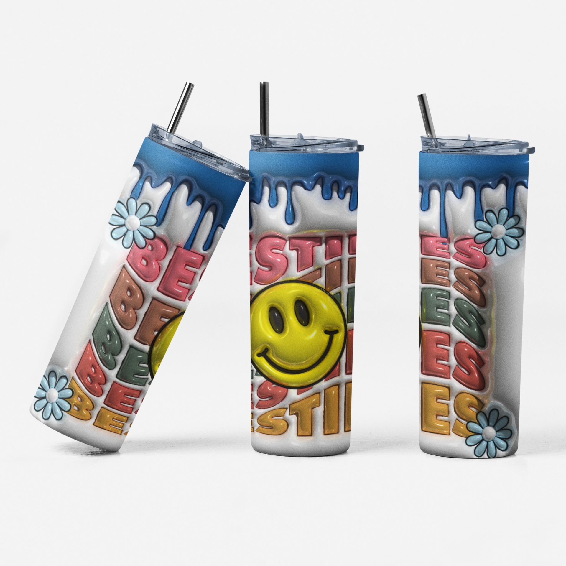 Besties Skinny Tumbler with Lid and Straw, Colorful Best Friends Gift