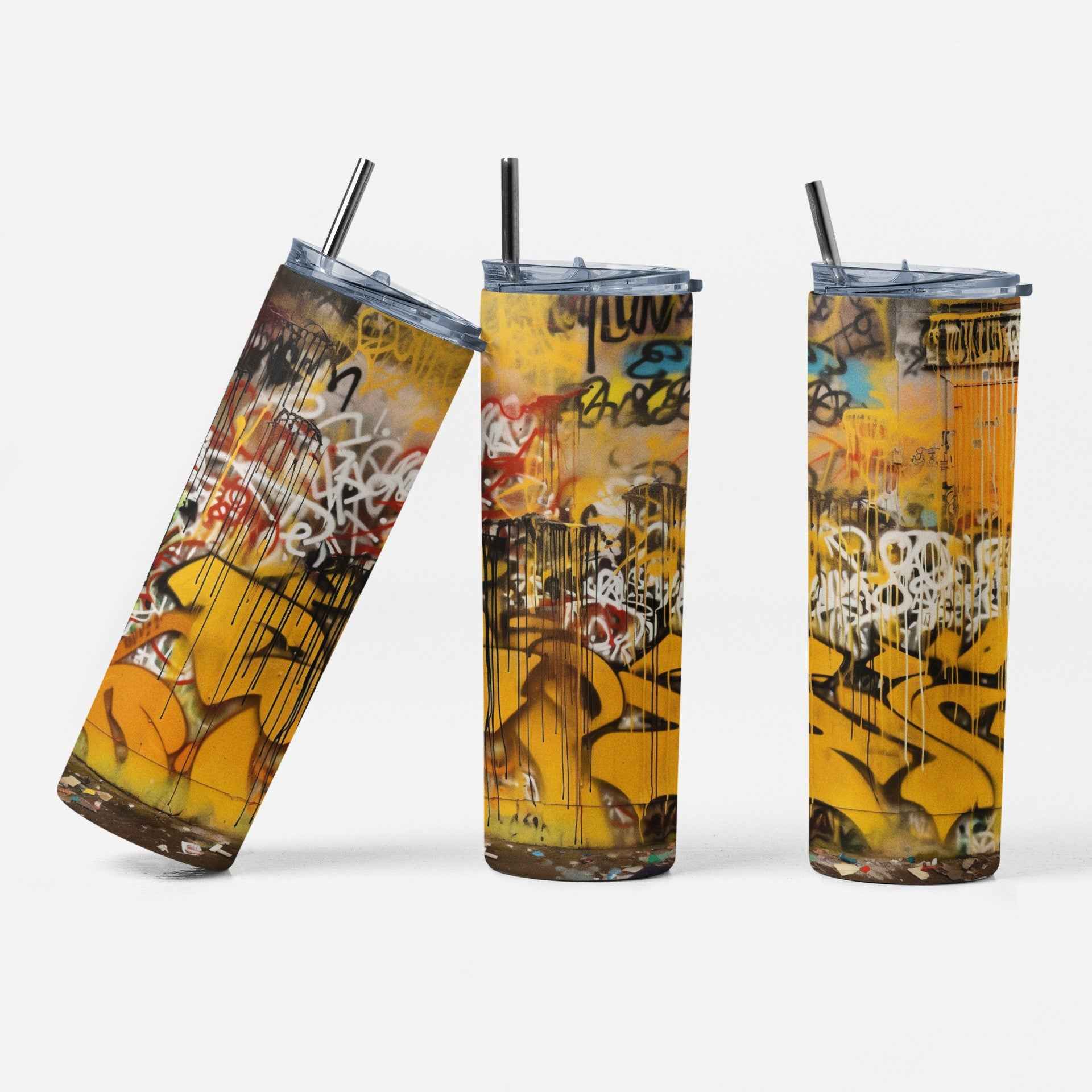 Urban Graffiti Art Stainless Steel Tumbler, 20 oz, Insulated Travel Cup with Lid, Multi-Color Design