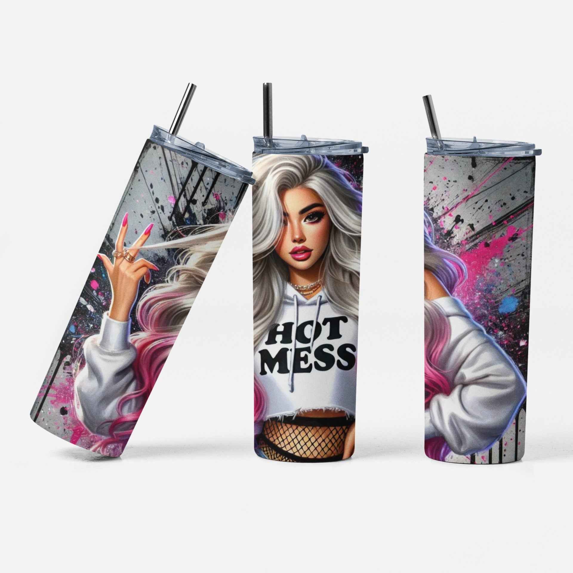 Hot Mess Stylish Stainless-Steel Tumbler with Straw, 20 oz