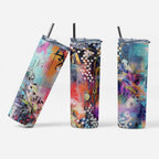 Abstract Stainless Steel Skinny Tumbler, 20 oz, Double-Wall Insulated, Abstract Floral Design, Matte Finish