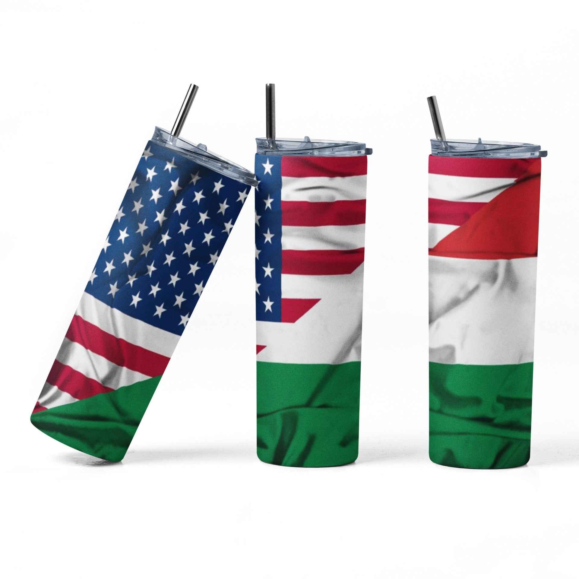 Hungarian American Flag Stainless Steel Tumbler, 20 oz, Insulated Travel Cup with Lid