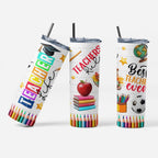 Teacher Life Insulated Tumbler, 20 oz Stainless Steel Travel Mug, Colorful Educational Design with Straw and Lid