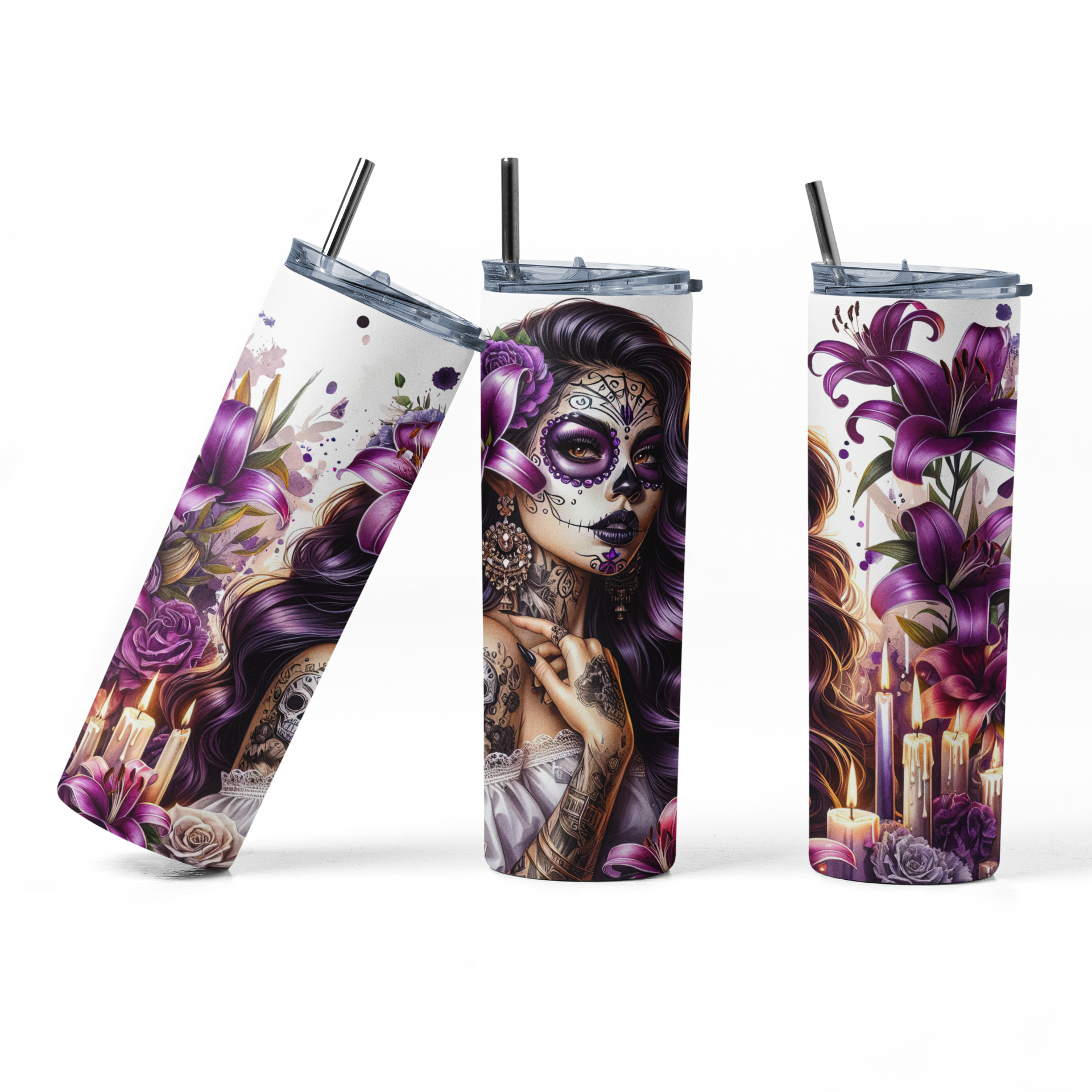 Purple Day of the dead 20 oz Stainless steel Skinny Tumbler