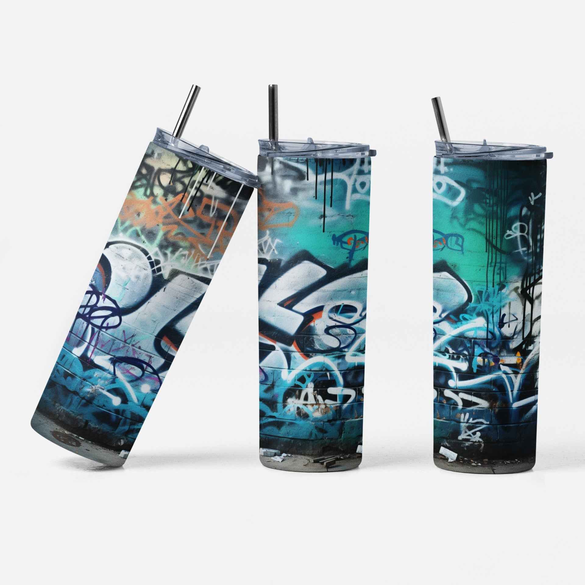Urban Graffiti Art Stainless Steel Tumbler, 20 oz, Insulated Travel Cup with Lid, Multi-Color Design