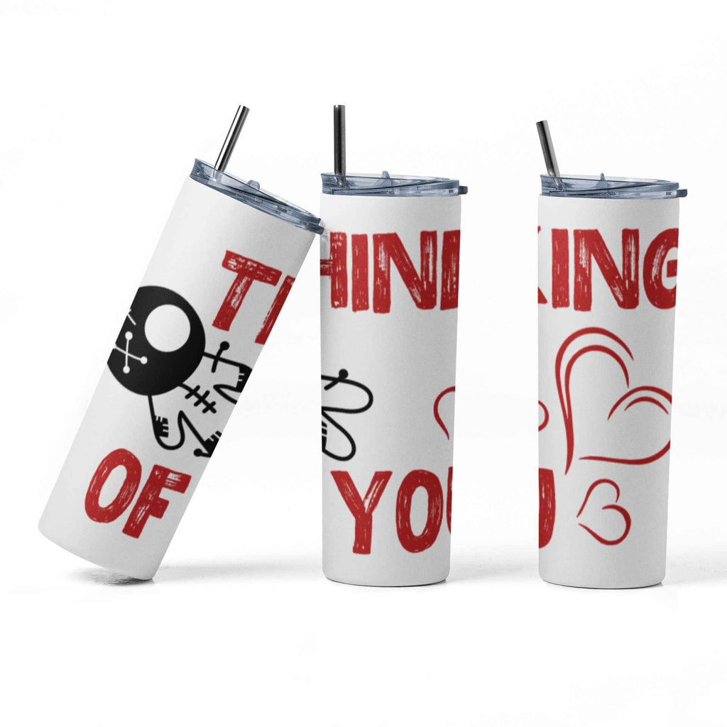 Valentine's Day Tumbler, Thinking of You Design, 20 oz Stainless Steel Insulated Cup with Lid and Straw