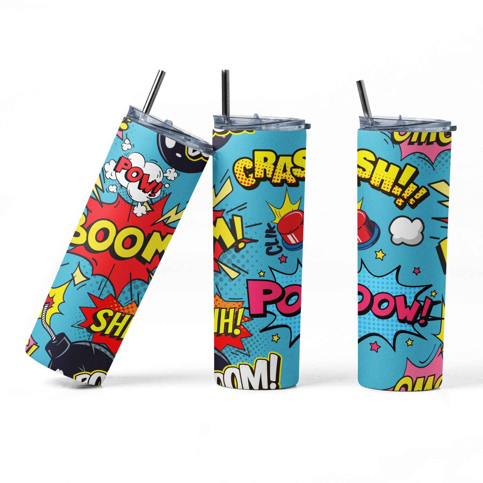 Comic Splash Colorful Pop Art Tumbler Stainless Steel, 20 oz, Colorful Pop Art Design