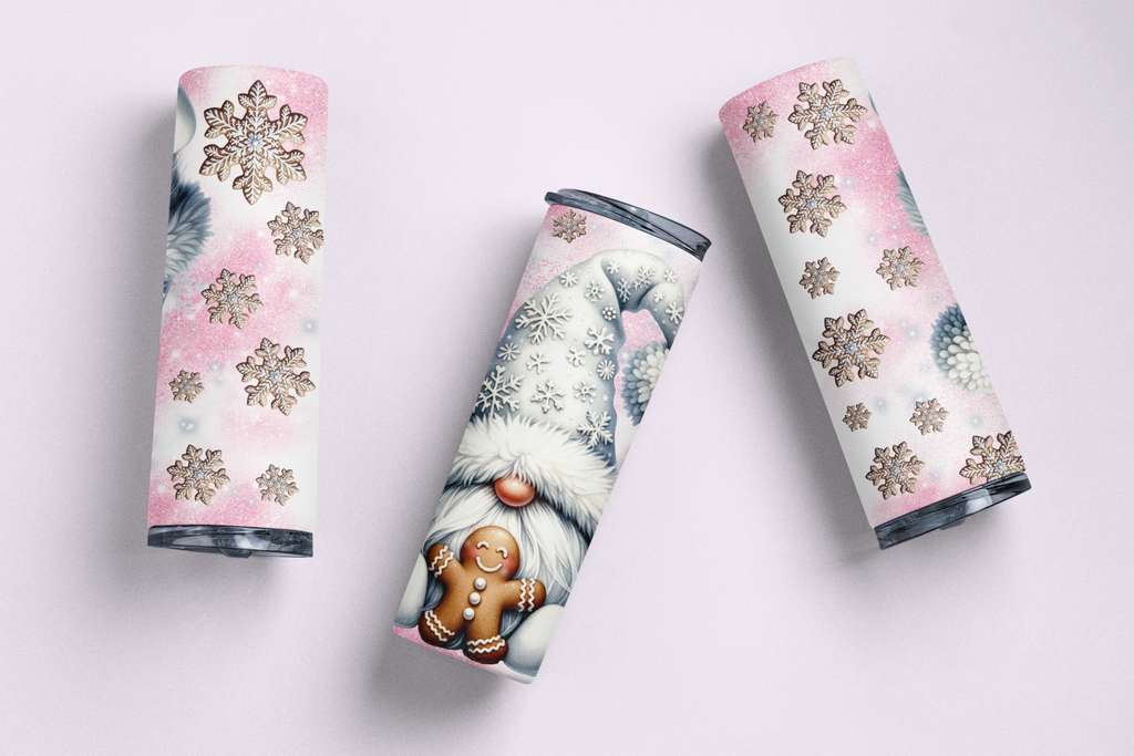 Winter Gnomes Stainless Steel Tumbler,20 oz Insulated Travel Mug with Lid and Straw, Holiday Design