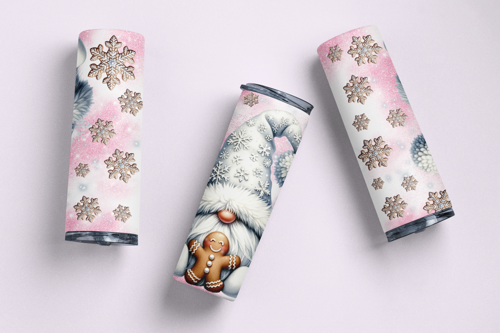 Winter Gnomes Stainless Steel Tumbler,20 oz Insulated Travel Mug with Lid and Straw, Holiday Design