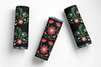 Floral Folk Art Insulated Tumbler, 20 oz, Black with Red Flowers, Stainless Steel