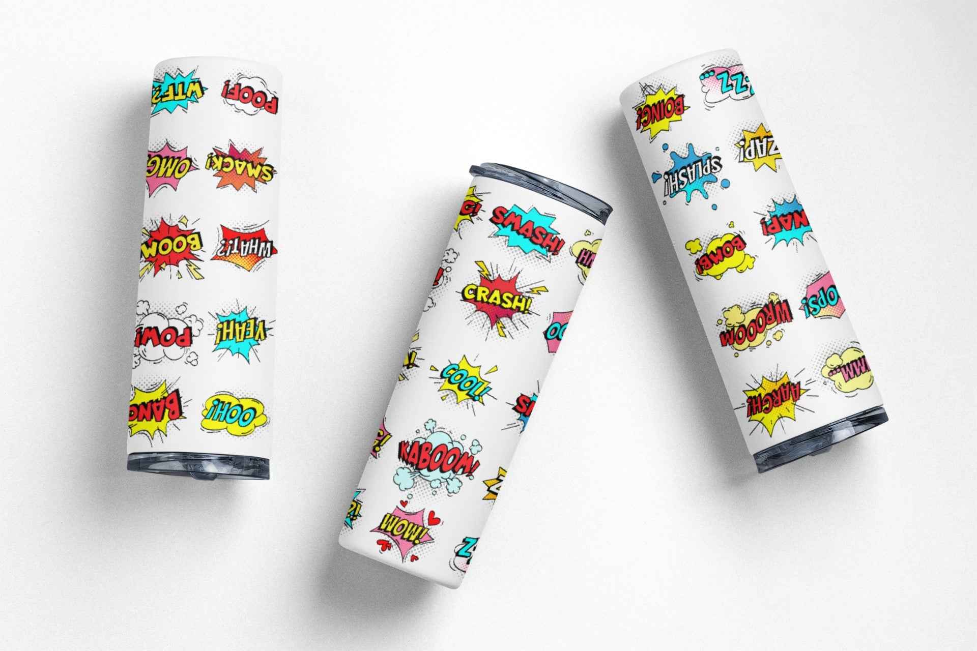 Comic Book Speech Bubble Pattern Tumbler, 20 oz Stainless Steel, Insulated Travel Cup with Lid