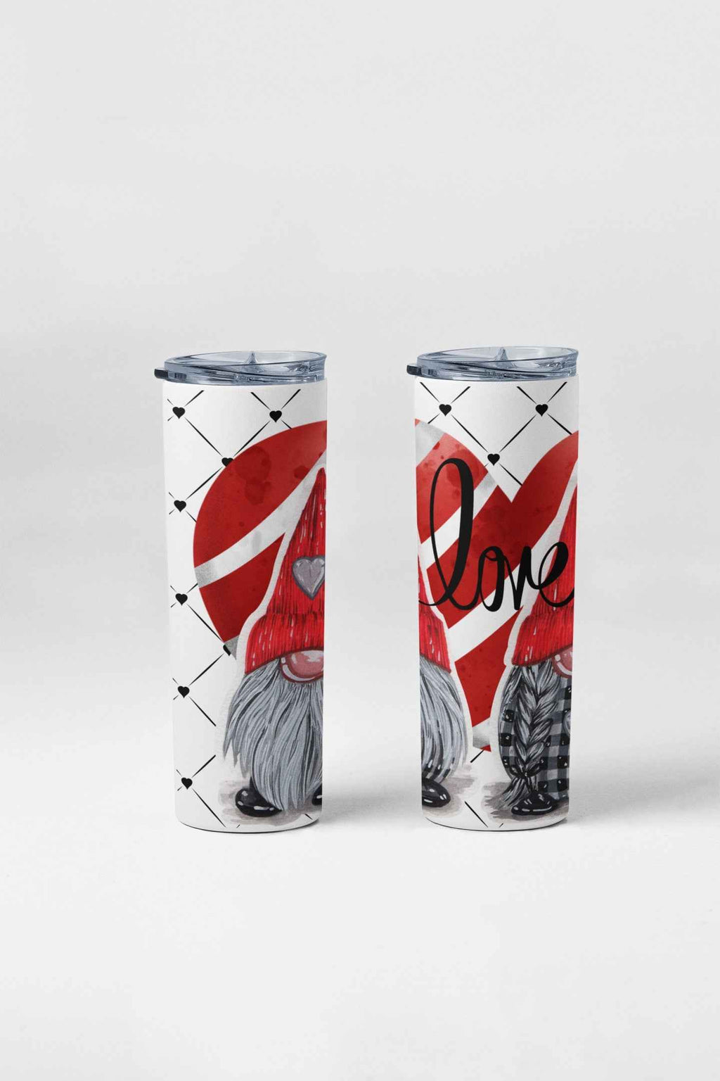 Valentine Gnome Stainless Steel Tumbler with Straw, Red Design, 20 oz Insulated Travel Cup