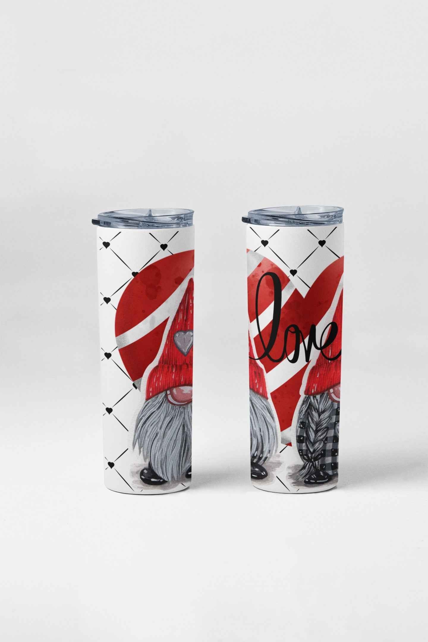 Valentine Gnome Stainless Steel Tumbler with Straw, Red Design, 20 oz Insulated Travel Cup