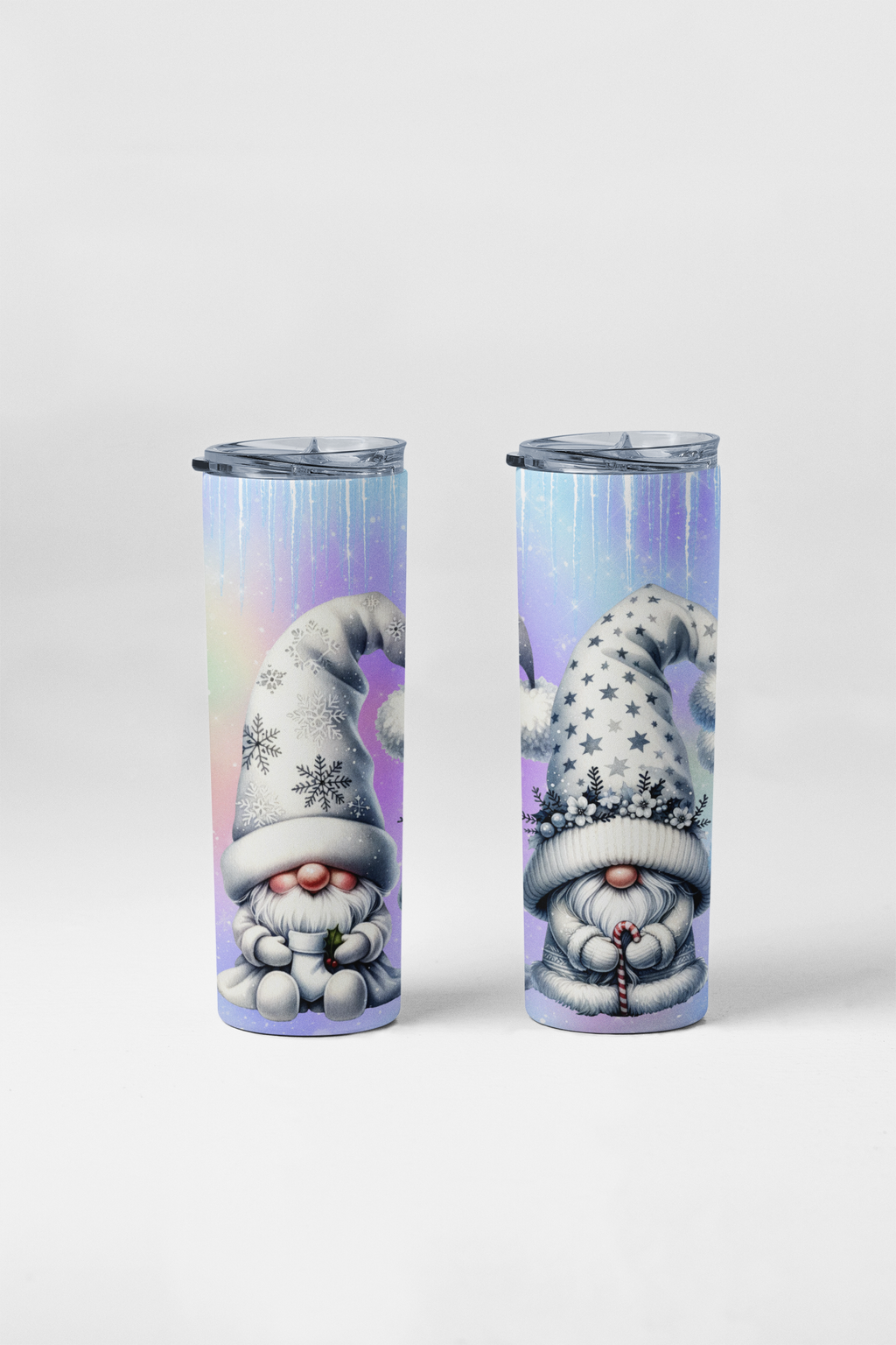 Winter Gnomes Stainless Steel Tumbler,20 oz Insulated Travel Mug with Lid and Straw, Holiday Design