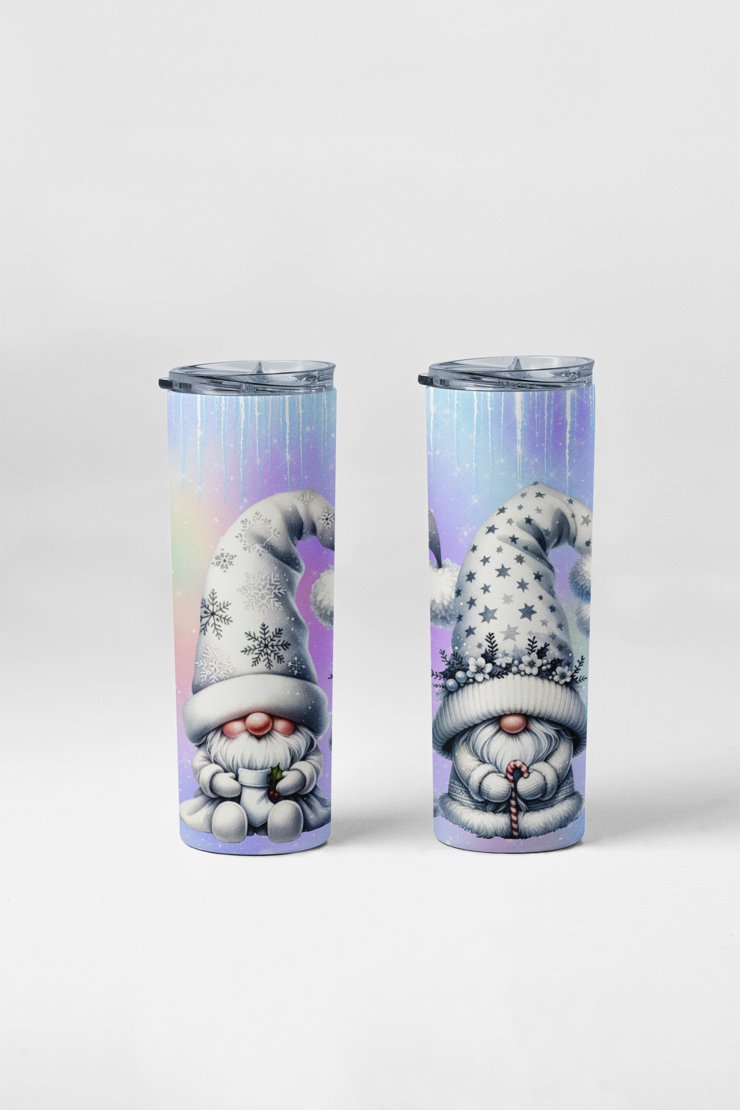 Winter Gnomes Stainless Steel Tumbler,20 oz Insulated Travel Mug with Lid and Straw, Holiday Design