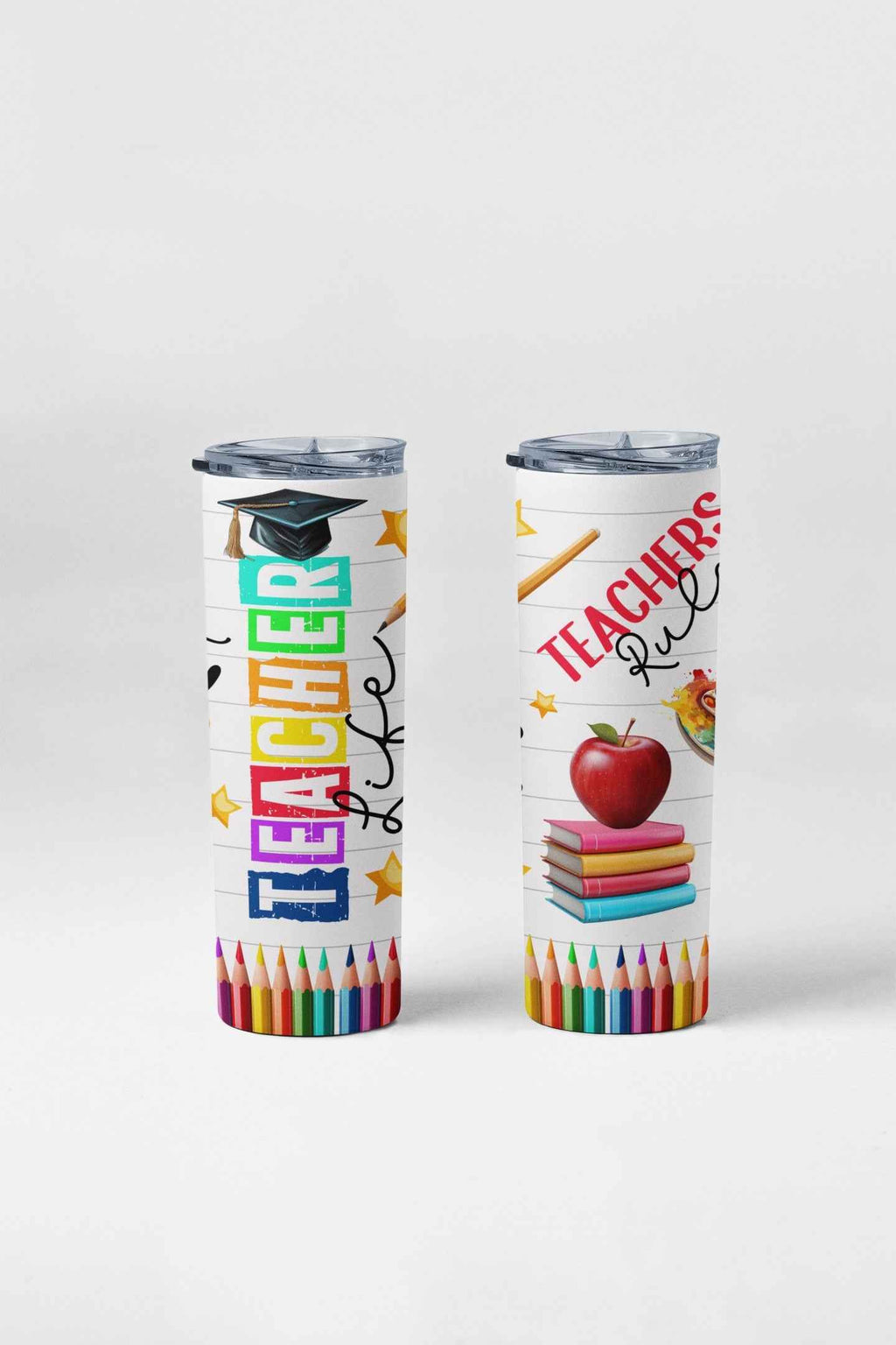 Teacher Life Insulated Tumbler, 20 oz Stainless Steel Travel Mug, Colorful Educational Design with Straw and Lid