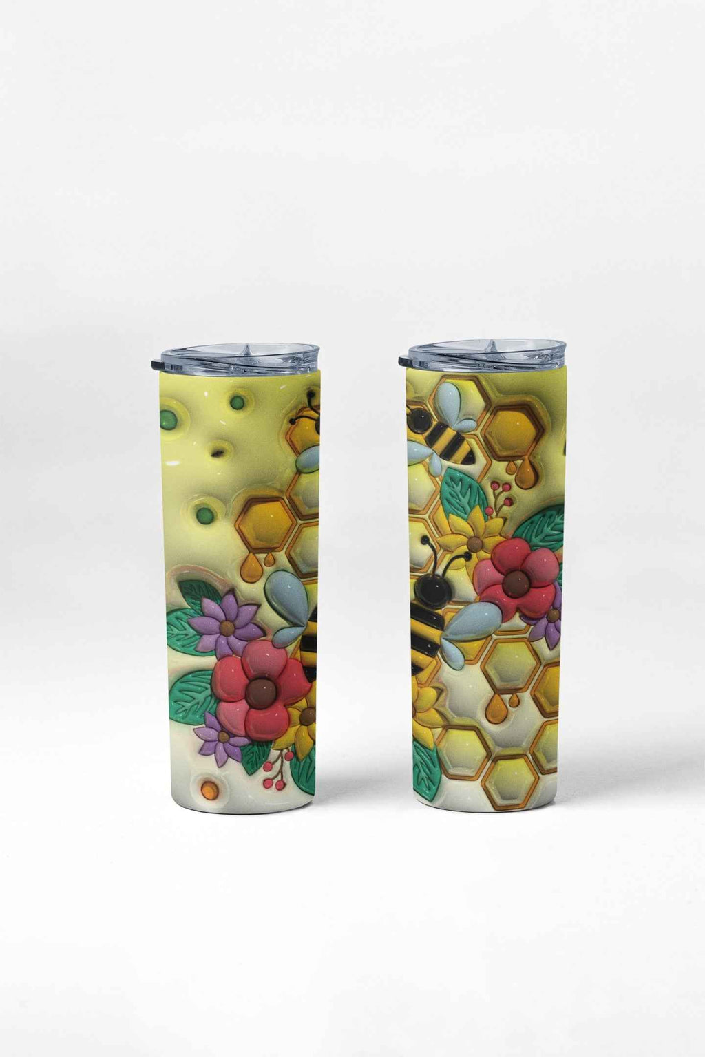 Let it Bee Custom Design Tumbler, Stainless Steel, 20 oz, Bee and Honeycomb Theme with Lid and Straw