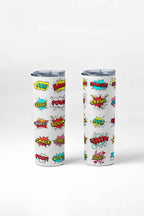 Comic Book Speech Bubble Pattern Tumbler, 20 oz Stainless Steel, Insulated Travel Cup with Lid