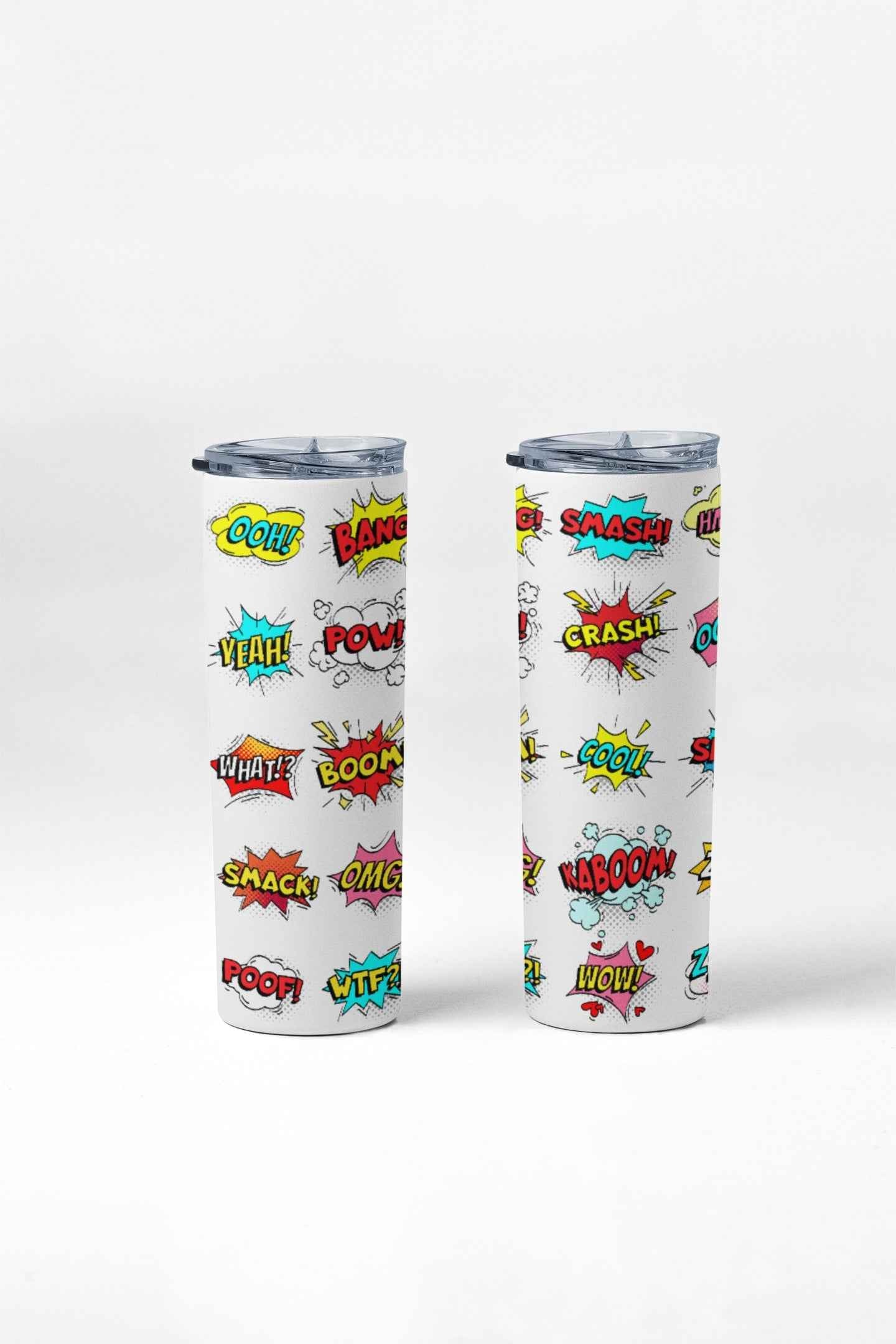 Comic Book Speech Bubble Pattern Tumbler, 20 oz Stainless Steel, Insulated Travel Cup with Lid