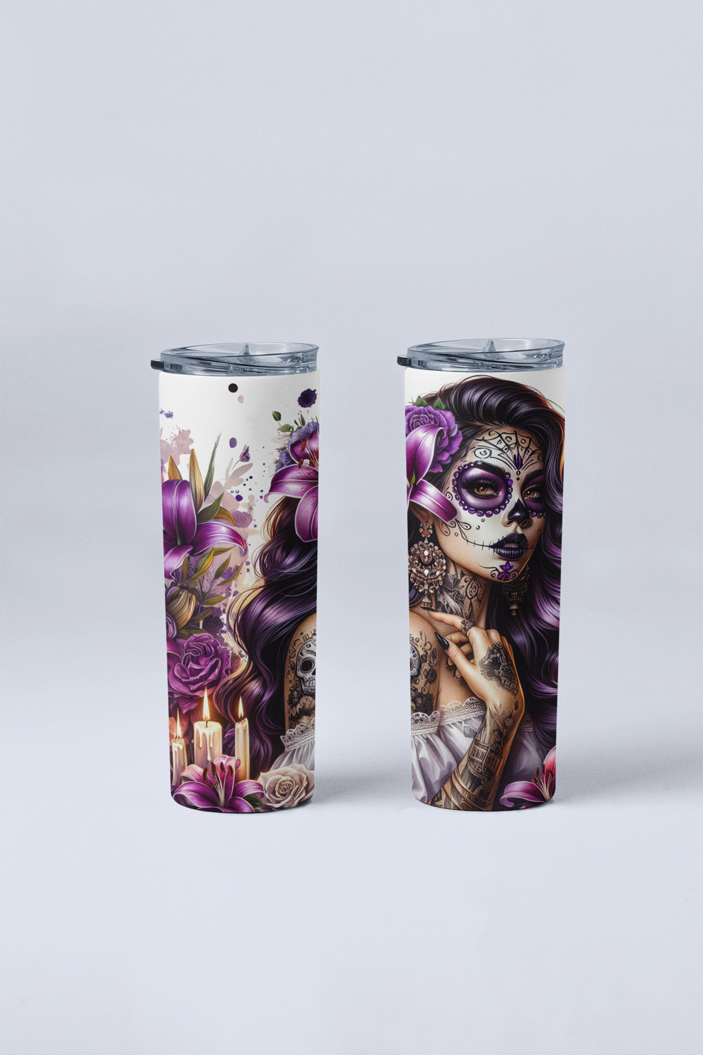 Purple Day of the dead 20 oz Stainless steel Skinny Tumbler