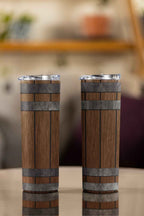 Rustic Wooden Barrel Design Tumbler Stainless Steel with Lid and Straw, 20 oz, Insulated Travel Cup