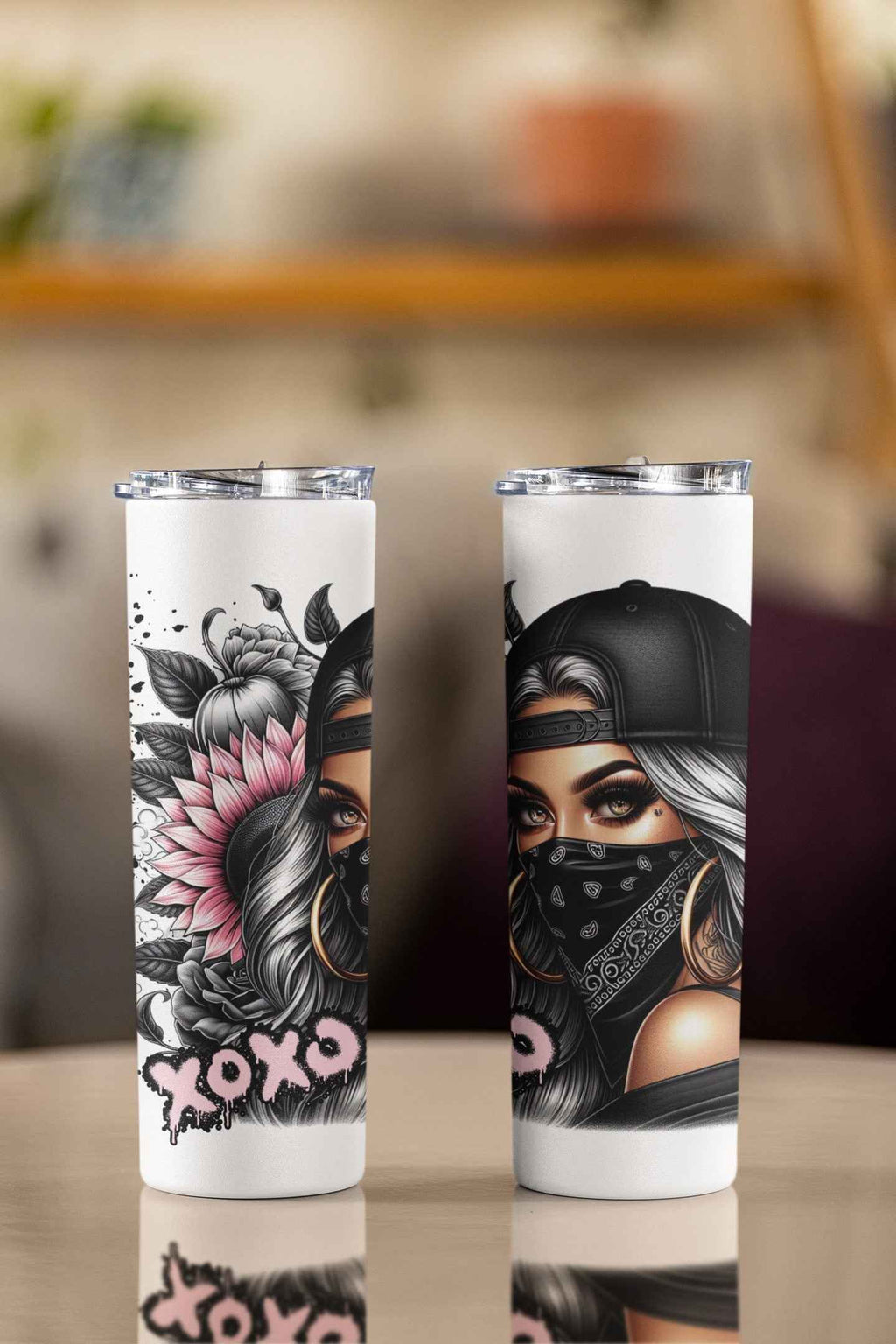 Stainless Steel Tumbler XOXO Artistic Design, 20oz Insulated Travel Cup with Straw Lid, White