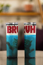 Bruh Cat Meme Insulated Tumbler, Stainless Steel Travel Cup with Lid and Straw