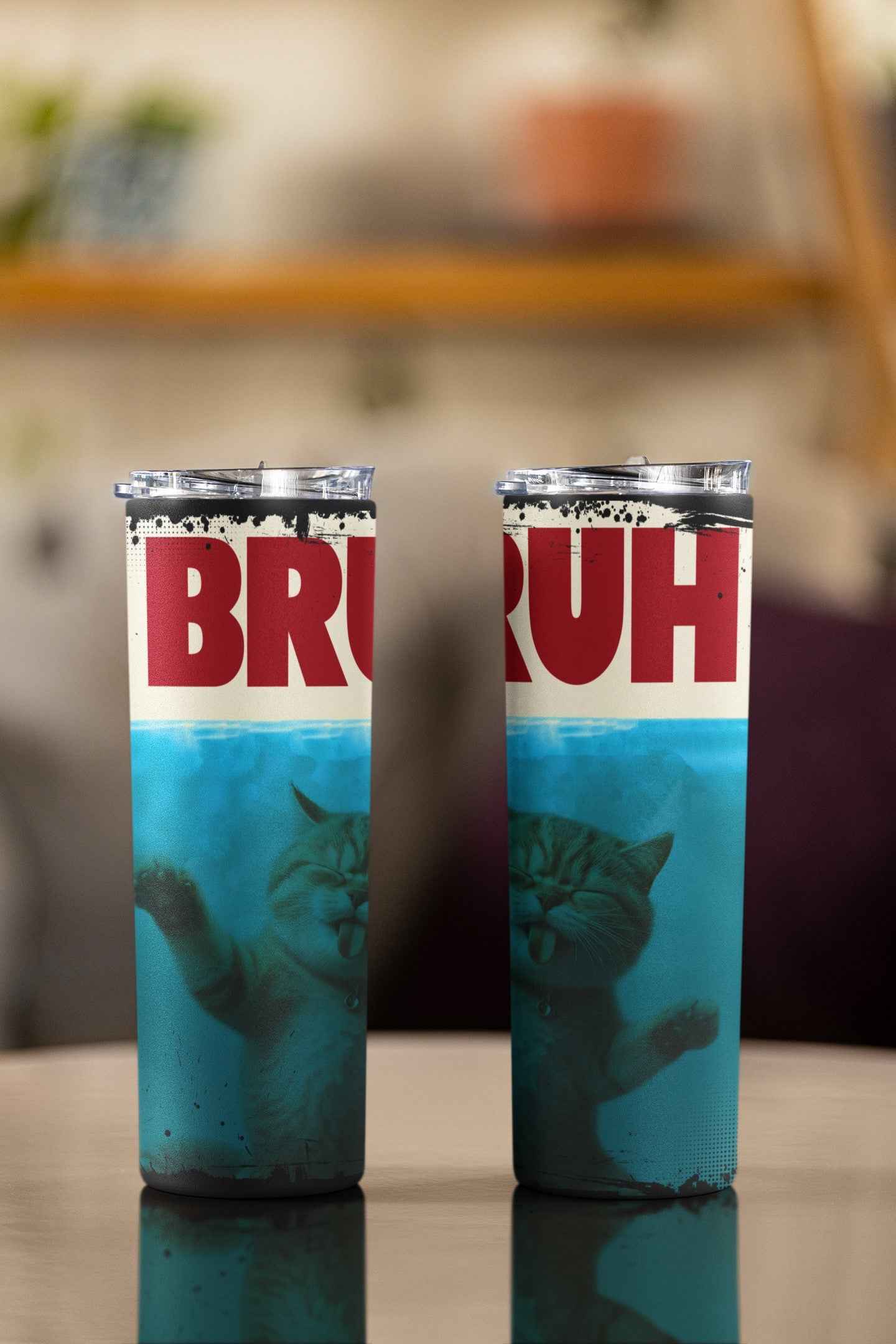Bruh Cat Meme Insulated Tumbler, Stainless Steel Travel Cup with Lid and Straw