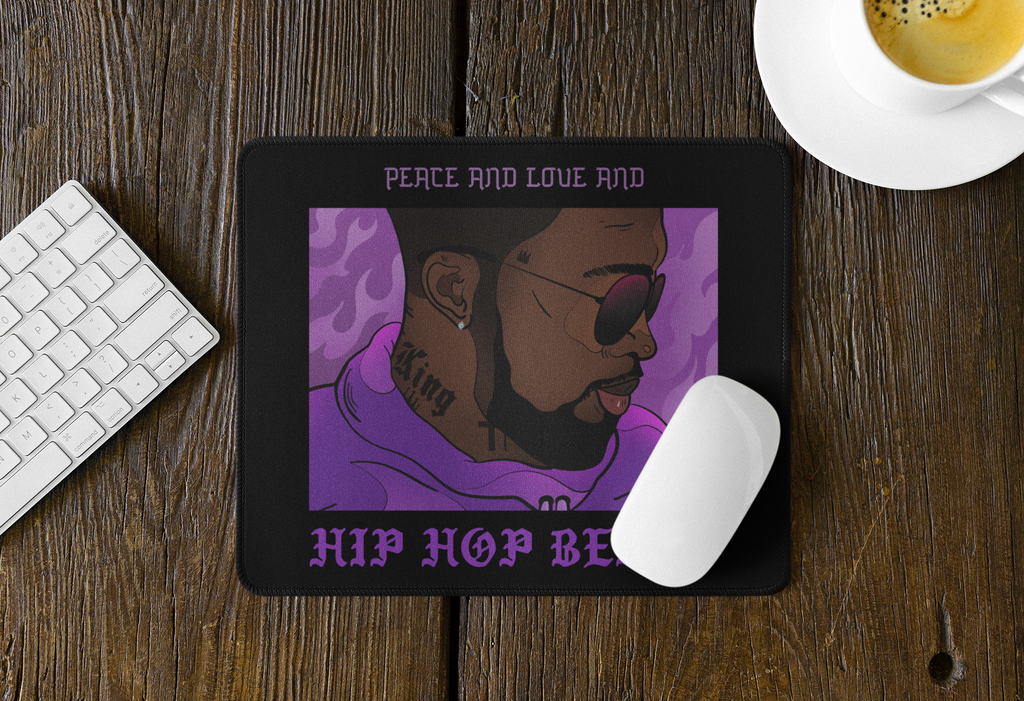Hip Hop Beats Mouse Pad — "Peace and Love and Hip Hop Beats" Retro Rap Artist Desk Mat
