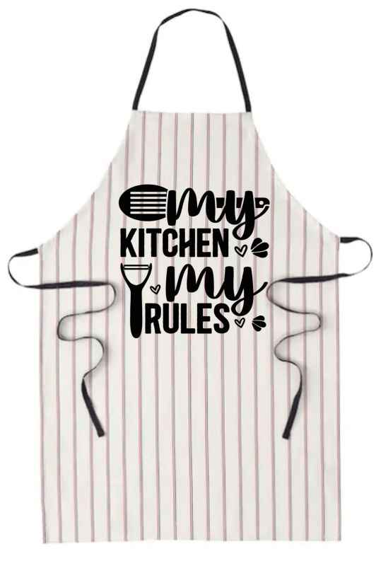Funny Kitchen Apron with Unique Design, Striped Pattern, Black and White