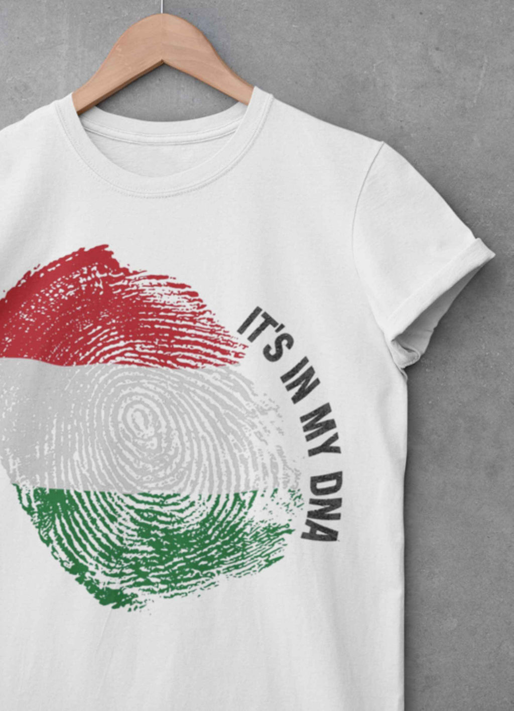 Hungarian Flag Fingerprint DNA T-Shirt, White Cotton, Flag Design